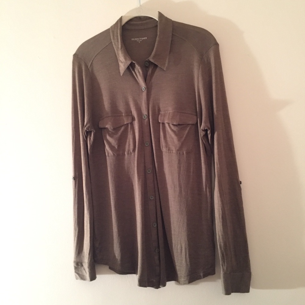 Olive green knit button up top M